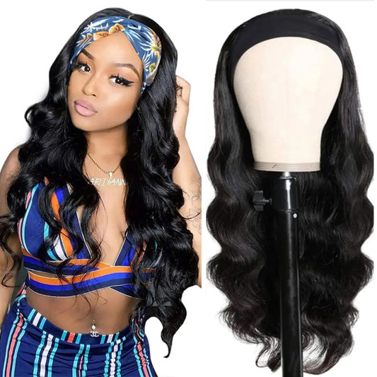 Fadaina Headband Wig Human Hair Wigs Brazilian Body Wave Virgin Hair Wigs For Black Women Body Wave Machine Made Wigs Natural Color 16 Inch